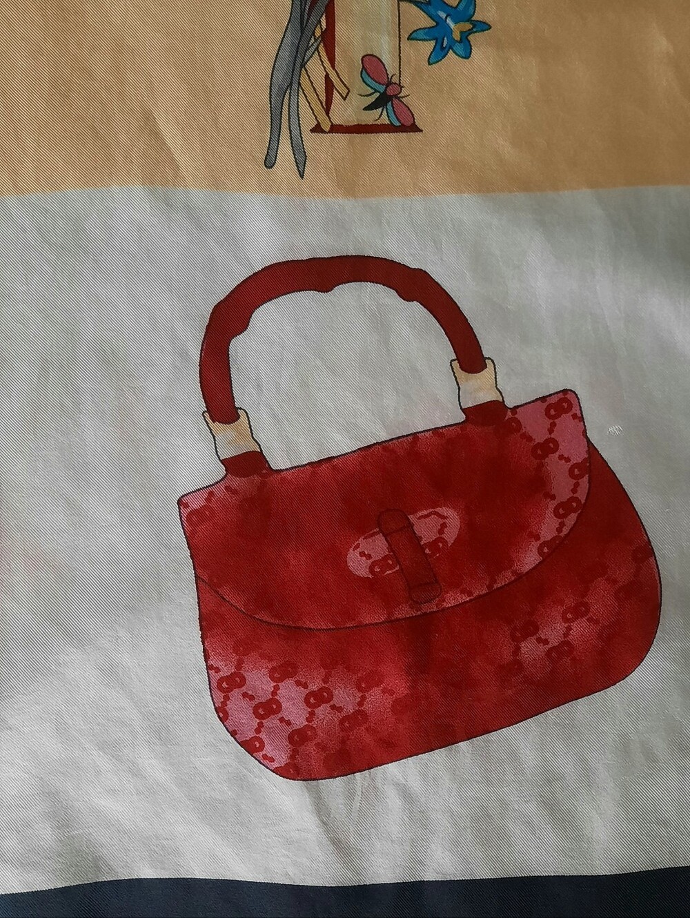 Vintage GUCCI Multi Icons Logo Print Silk Square Scarf 35" Red/Black/Multi - Picture 9 of 14